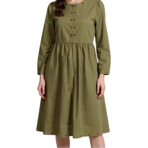 Maple & Cliff long sleeve, high neck  Olive Green Midi Dress